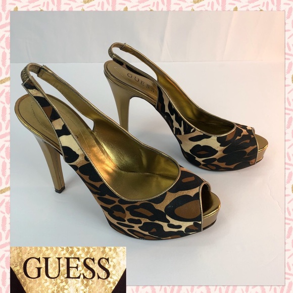 Guess Leopard Sling back Peep-Toe 5” Heels Size 8 - Picture 3 of 8